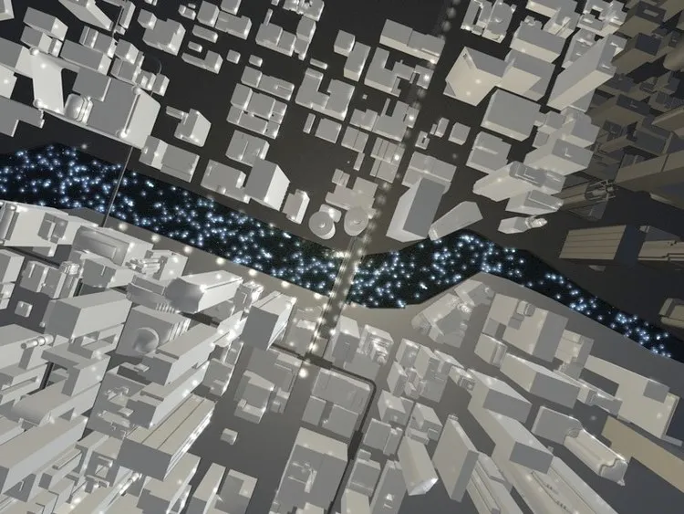 View of the proposed star-mapped lights in the river