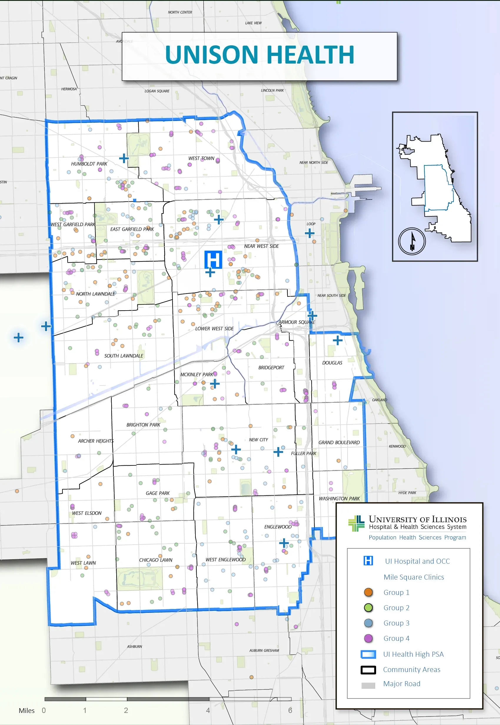 UIC Unison Health Map: community clinic network across Chicago